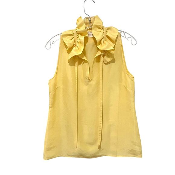 Kate Spade Yellow 100% Silk Sleeveless Top Blouse Ruffle Neck size 2 - Picture 7 of 11